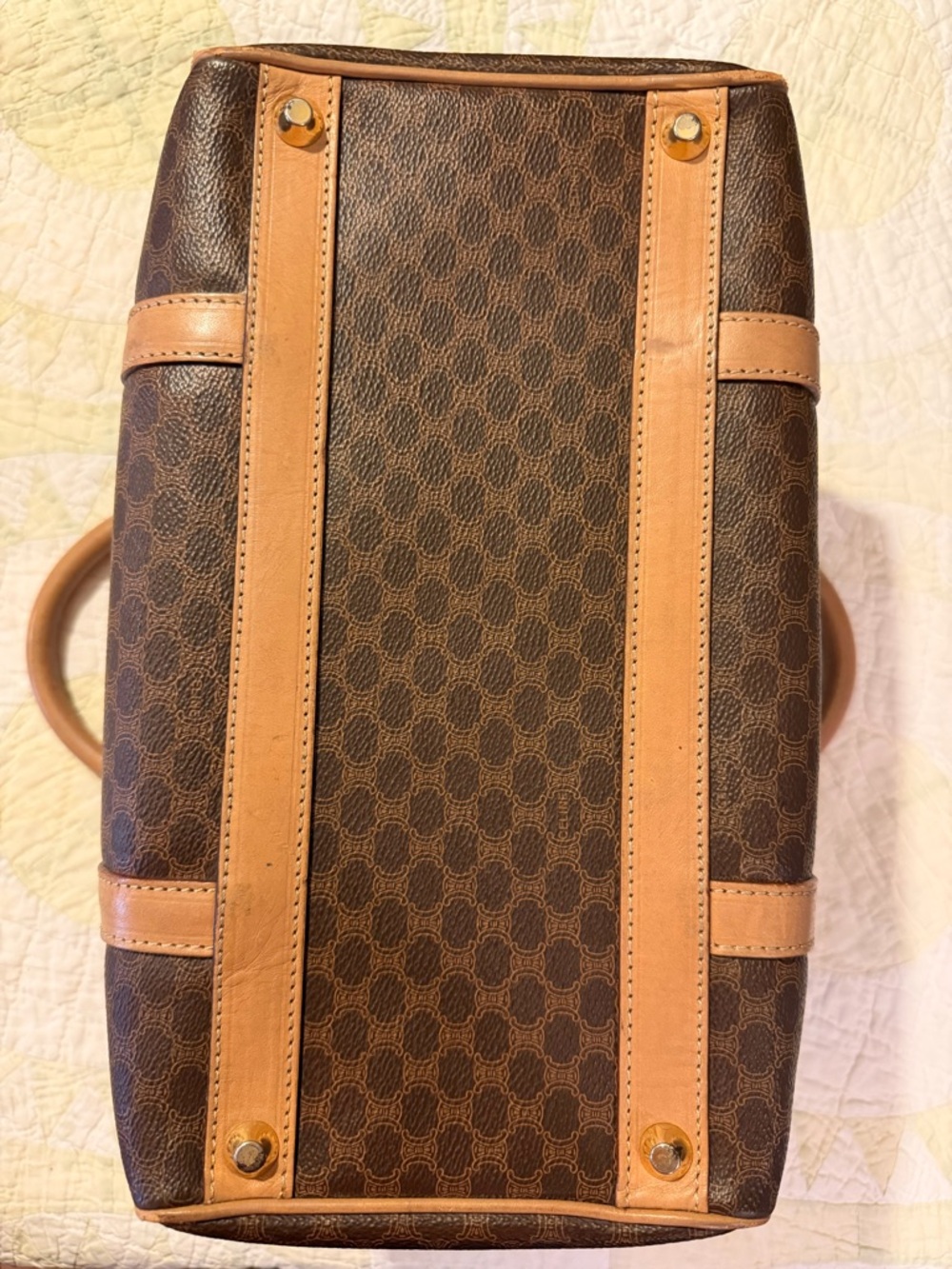 Vintage CELINE Brown Canvas Macadam Leather Boston Tote Bag Made in Italy - Picture 13 of 16